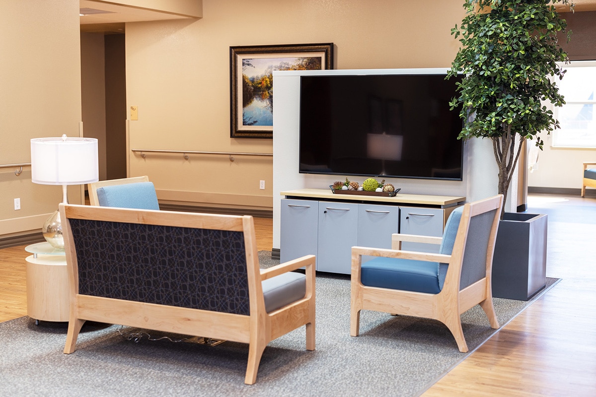 Central lobby and sitting room with a big screen TV